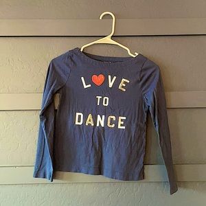 dark blue shirt “love to dance”